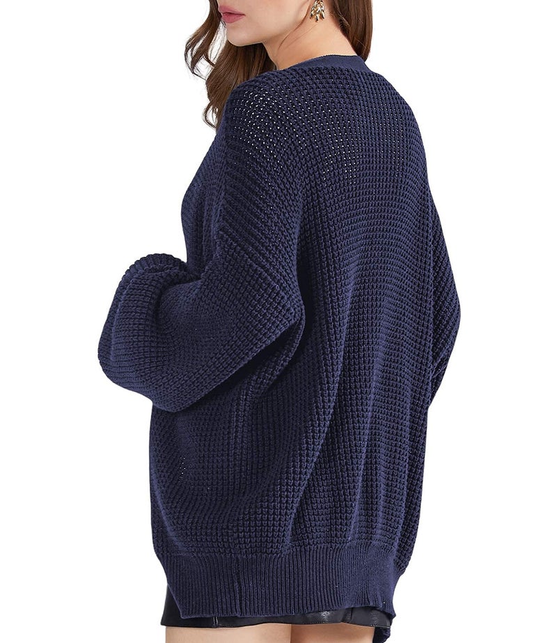 QUALFORT Oversized Navy Blue Cardigans Sweaters for Women Plus Size for Juniors Fall Sweaters for Women 2026 Navy XXX-Large - Image 5